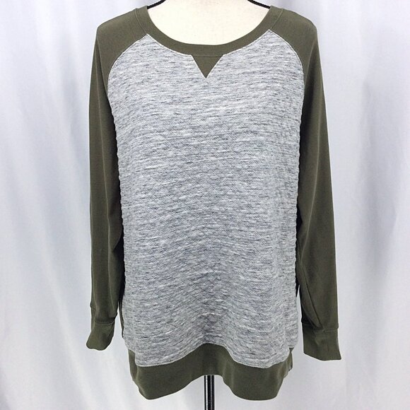 Eddie Bauer Legend Wash Sweatshirt Womens 2XL Gray Olive Green Quilted Raglan - Picture 1 of 7